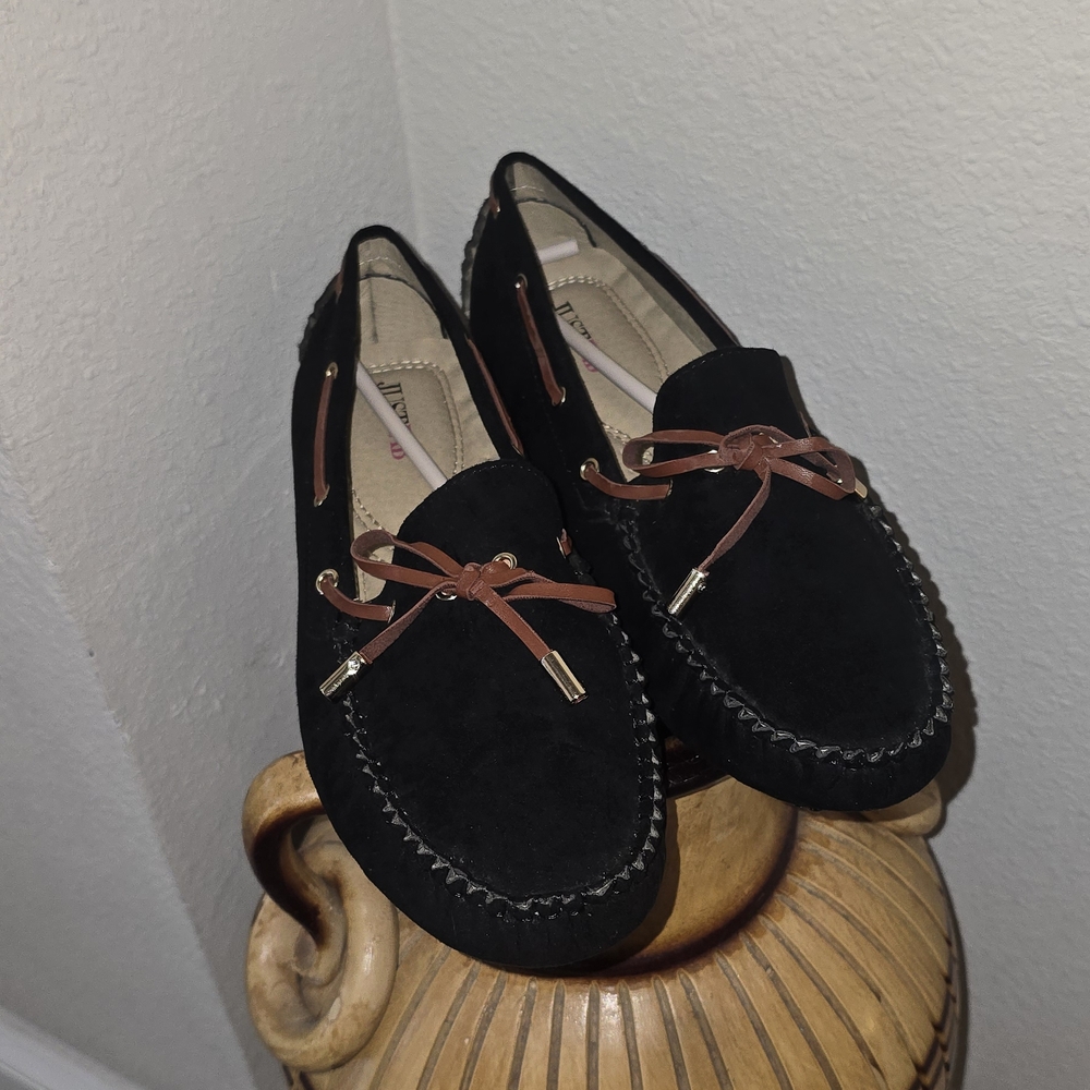 Black Suede Loafers with Brown Laces